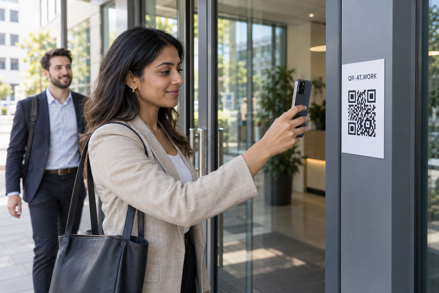 Scan the QR code at the entrance
