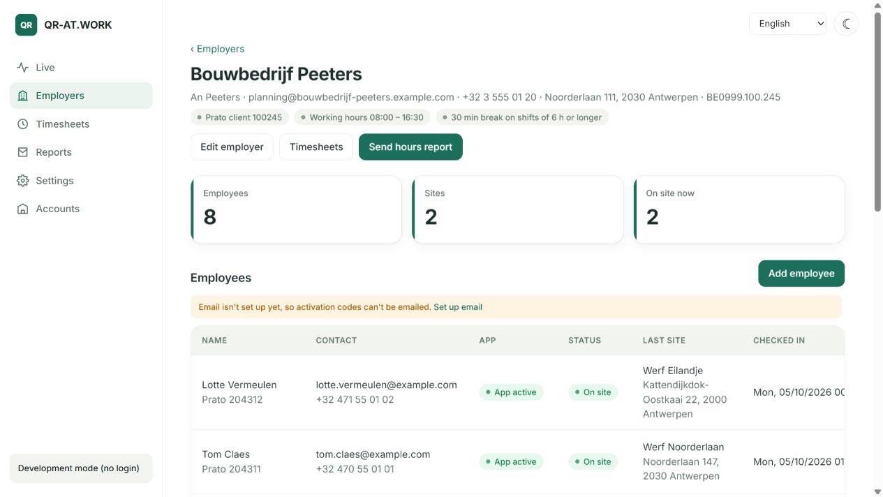 Clients and employees: Manage each client’s employees, workplaces and activation codes.